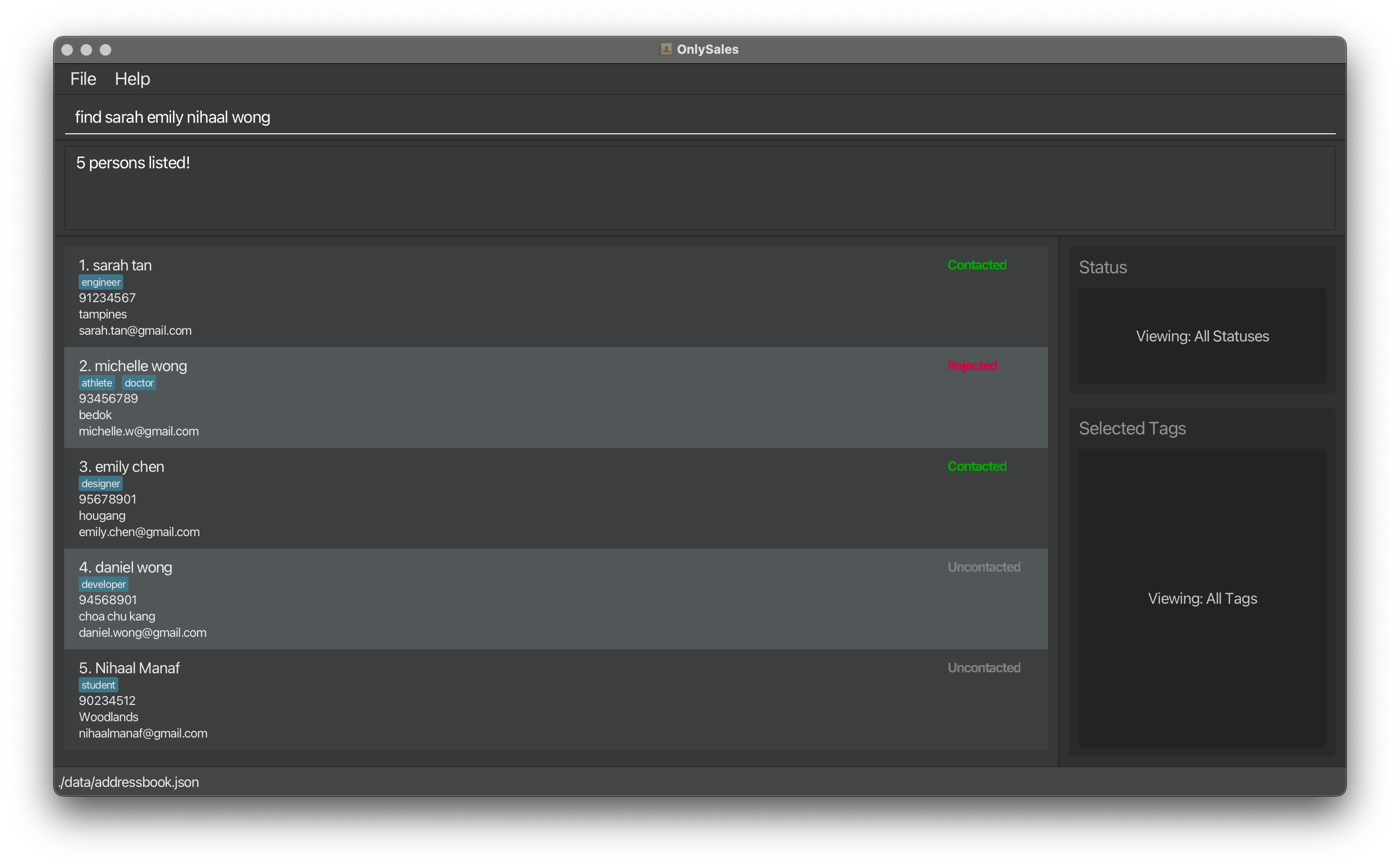 Find Command example showing Basic and Advanced Search input fields and results